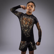 Rashguard à Manches Longues Venum Tiger pour Enfants - Noir/Orange Néon