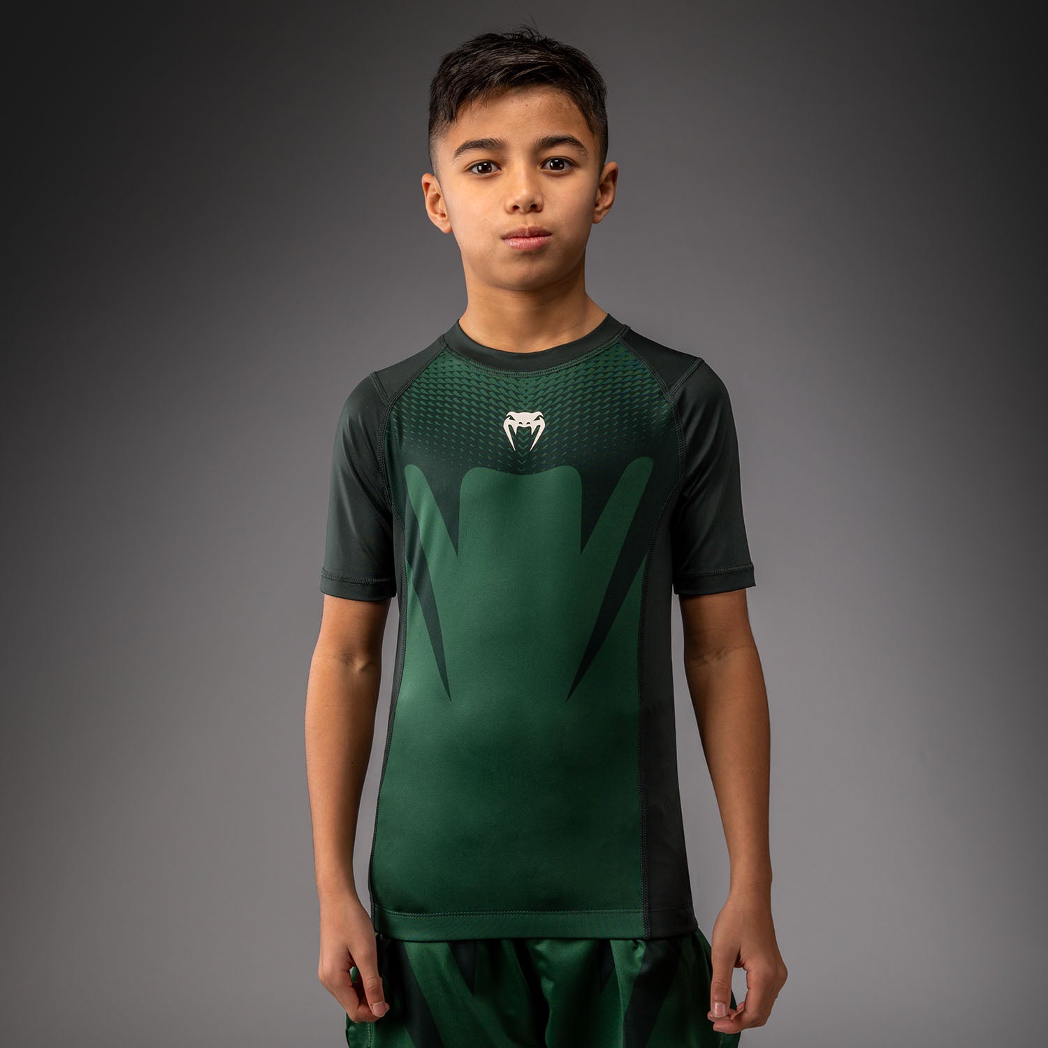 Rashguard Manches Courtes Enfant Venum Attack - Vert Forêt/ Blanc Cassé