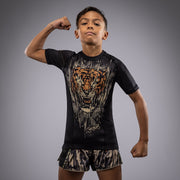 Rashguard à Manches Courtes Venum Tiger pour Enfants - Noir/Orange Néon