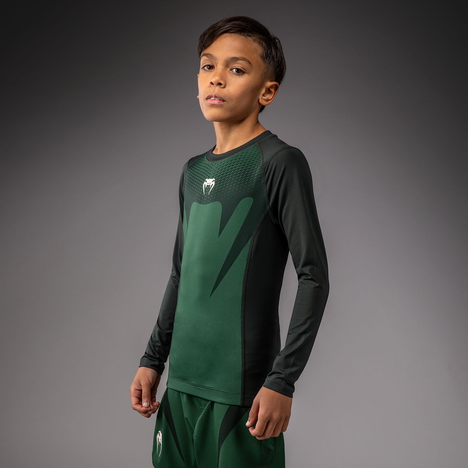 Rashguard Manches Longues Enfant Venum Attack - Vert Forêt/ Blanc Cassé