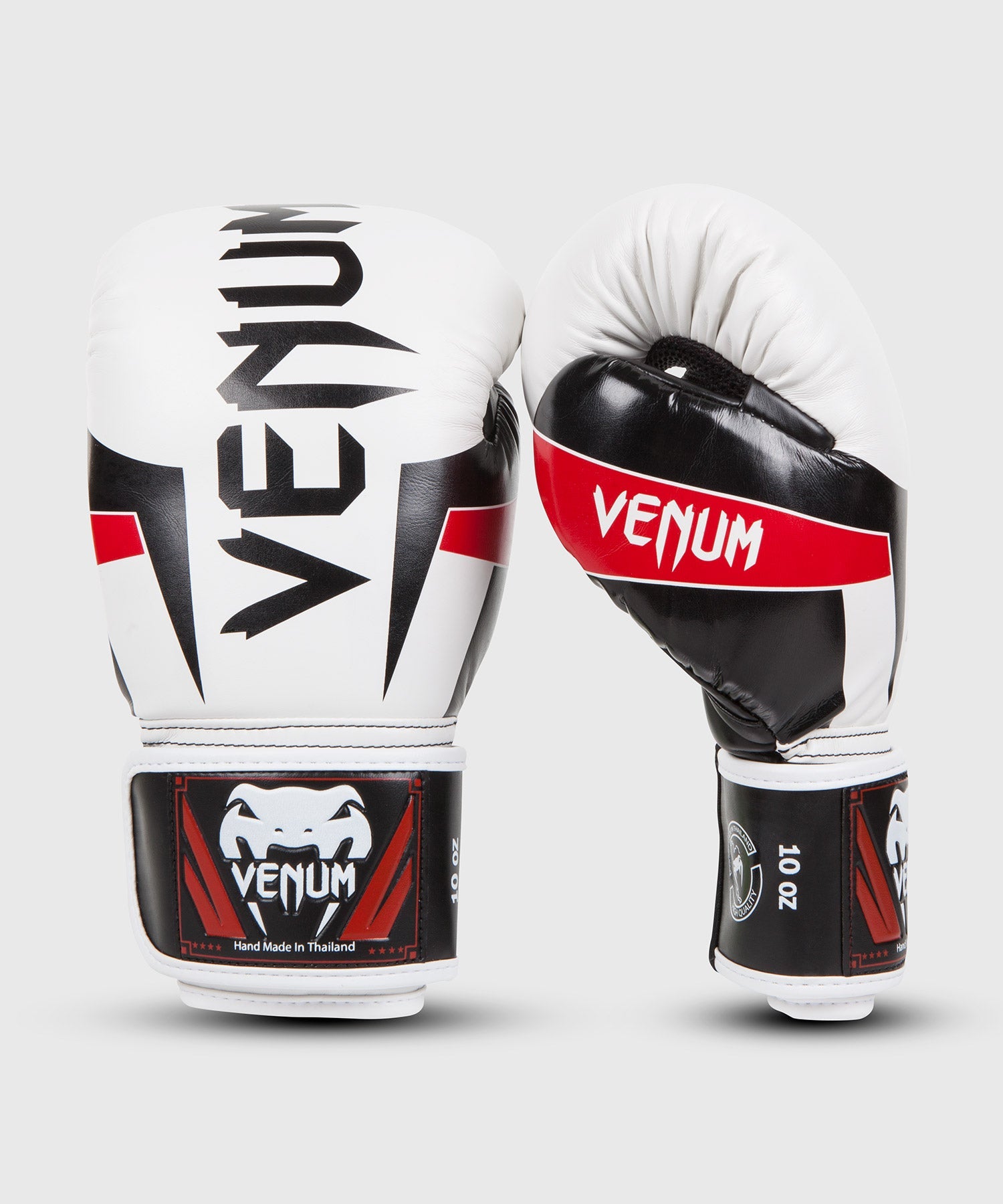 Gants de Boxe Venum Elite - Cuir Skintex - Blanc/Noir/Rouge