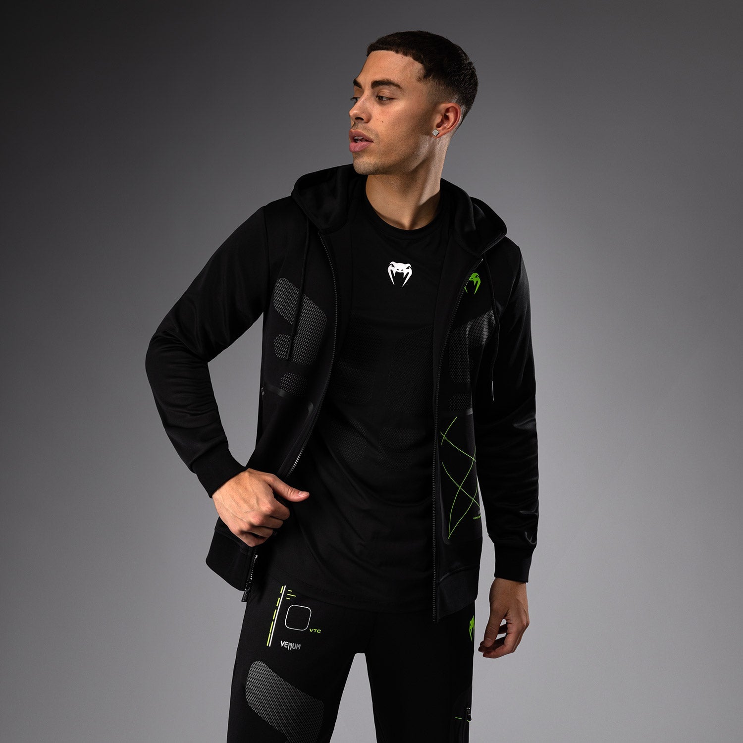 Sweat à capuche zippé Venum Training Camp 4.0 - Noir/Vert Fluo