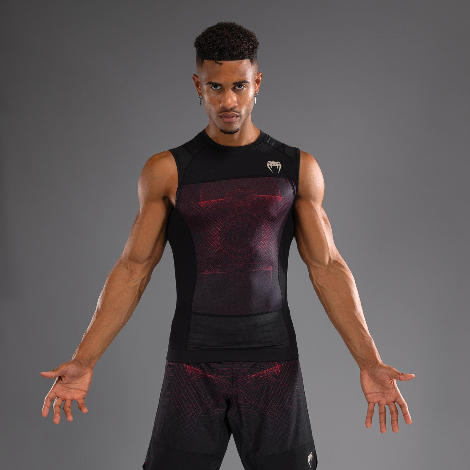 Rashguard sans Manches Venum G-Fit Air pour Hommes - Noir Profond/Rouge Feu