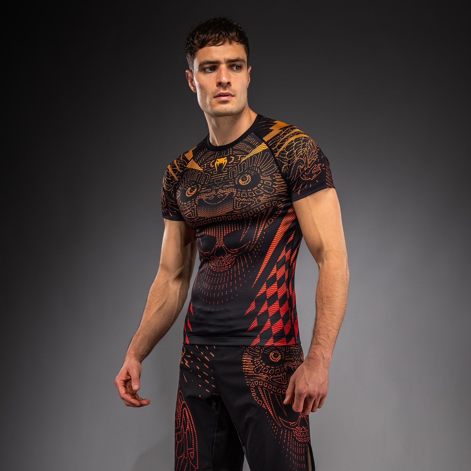 Rashguard Manches Courtes Venum Quetzal Fury - Noir/Rouge Fury/Mandarine