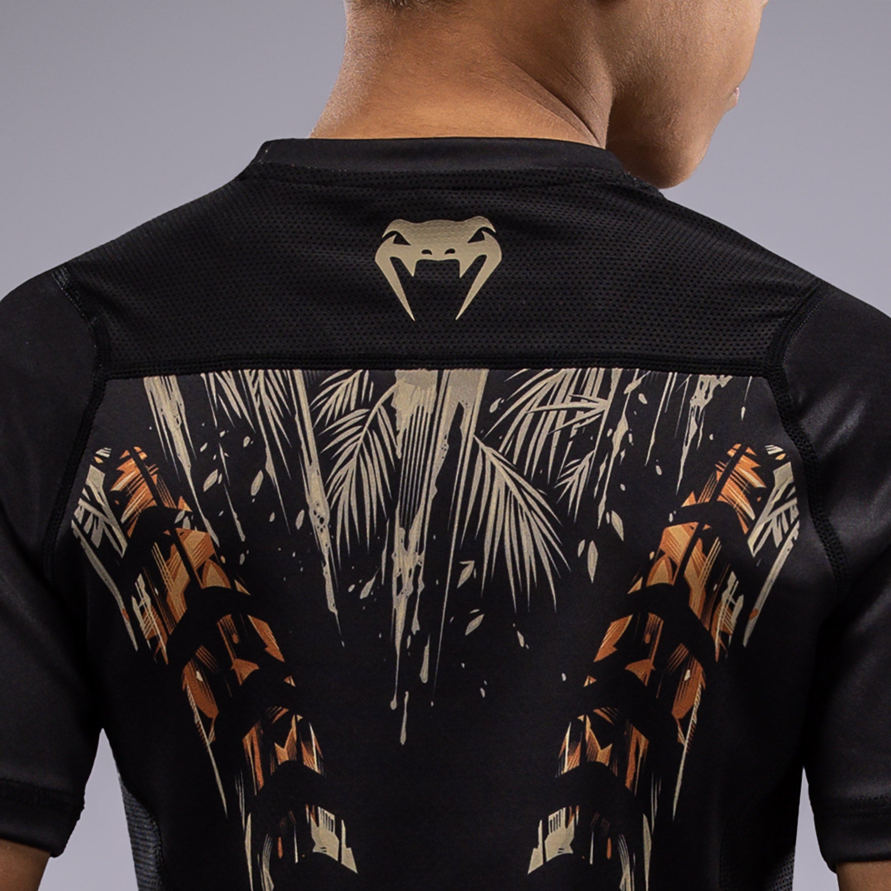 Rashguard à Manches Courtes Venum Tiger pour Enfants - Noir/Orange Néon