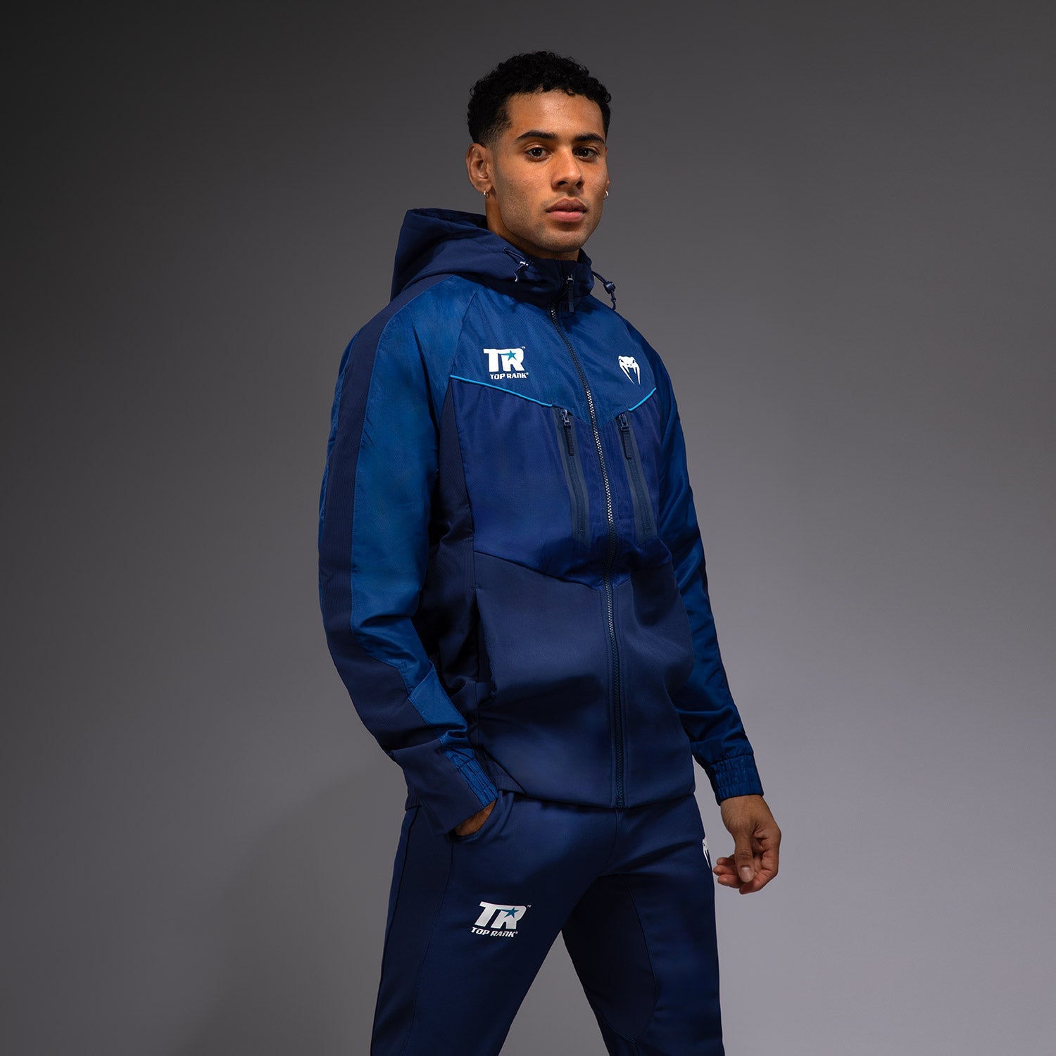 Hoodie Zippé Intégral Venum x Top Rank Original pour Hommes - Bleu Marine