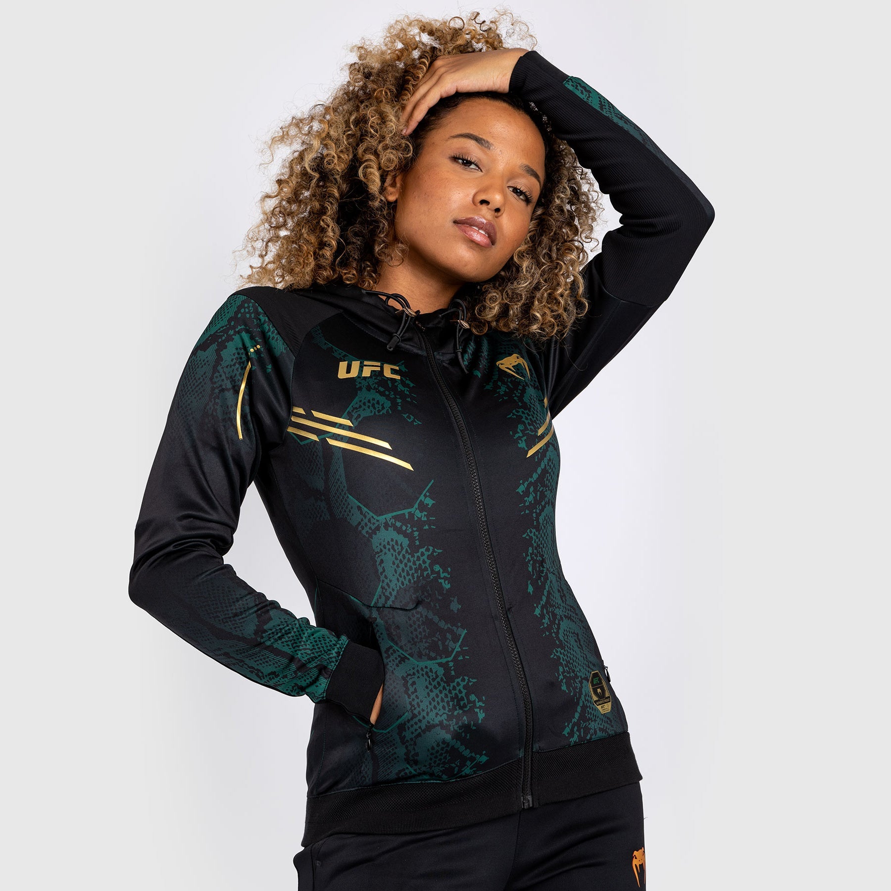 Sweat à capuche Personnalisé pour Femmes UFC Adrenaline by Venum Authentic Fight Night - Emerald Edition - Vert/Noir/Or