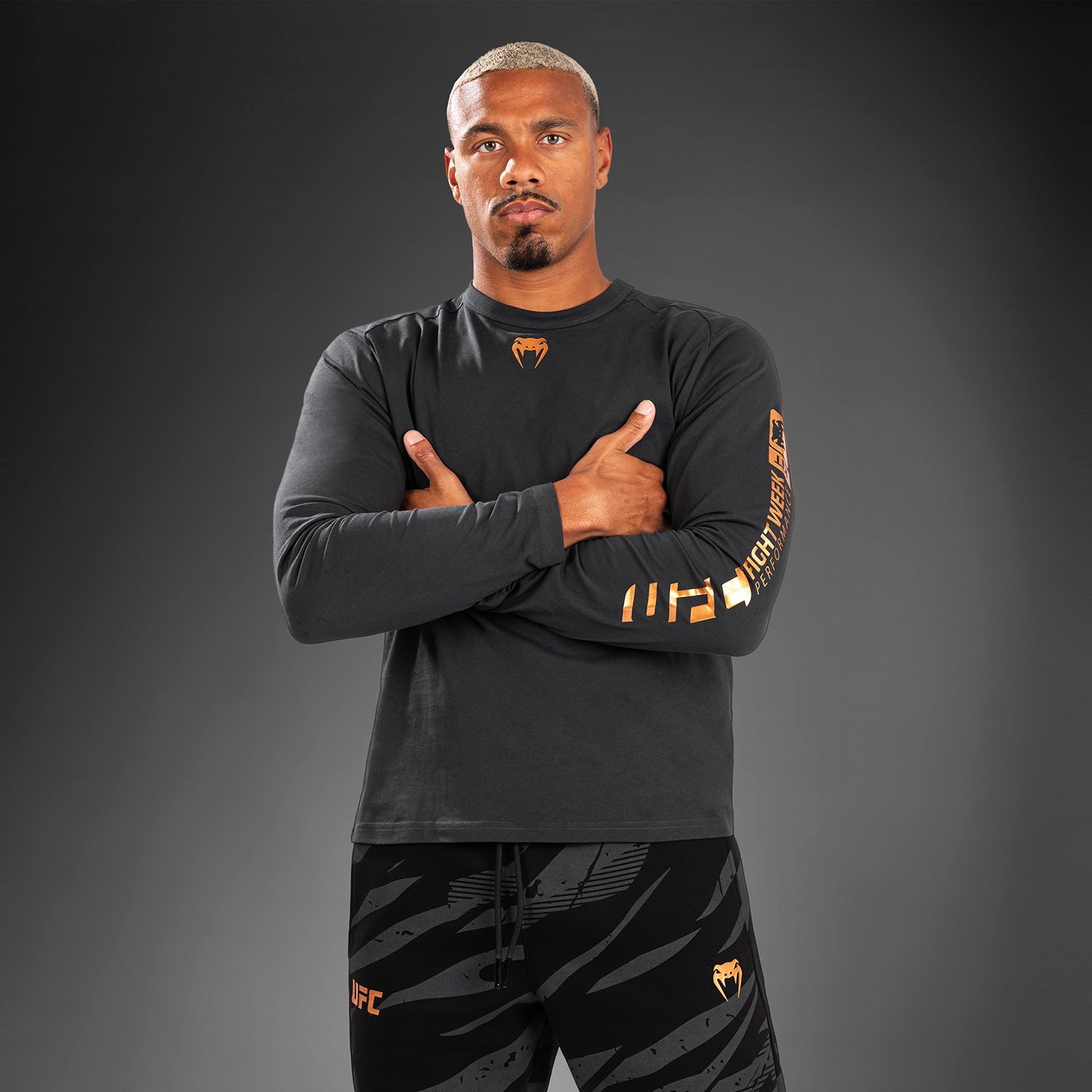 T-Shirt À Manches Longues pour Hommes UFC Adrenaline by Venum Fight Week - Gris Anthracite