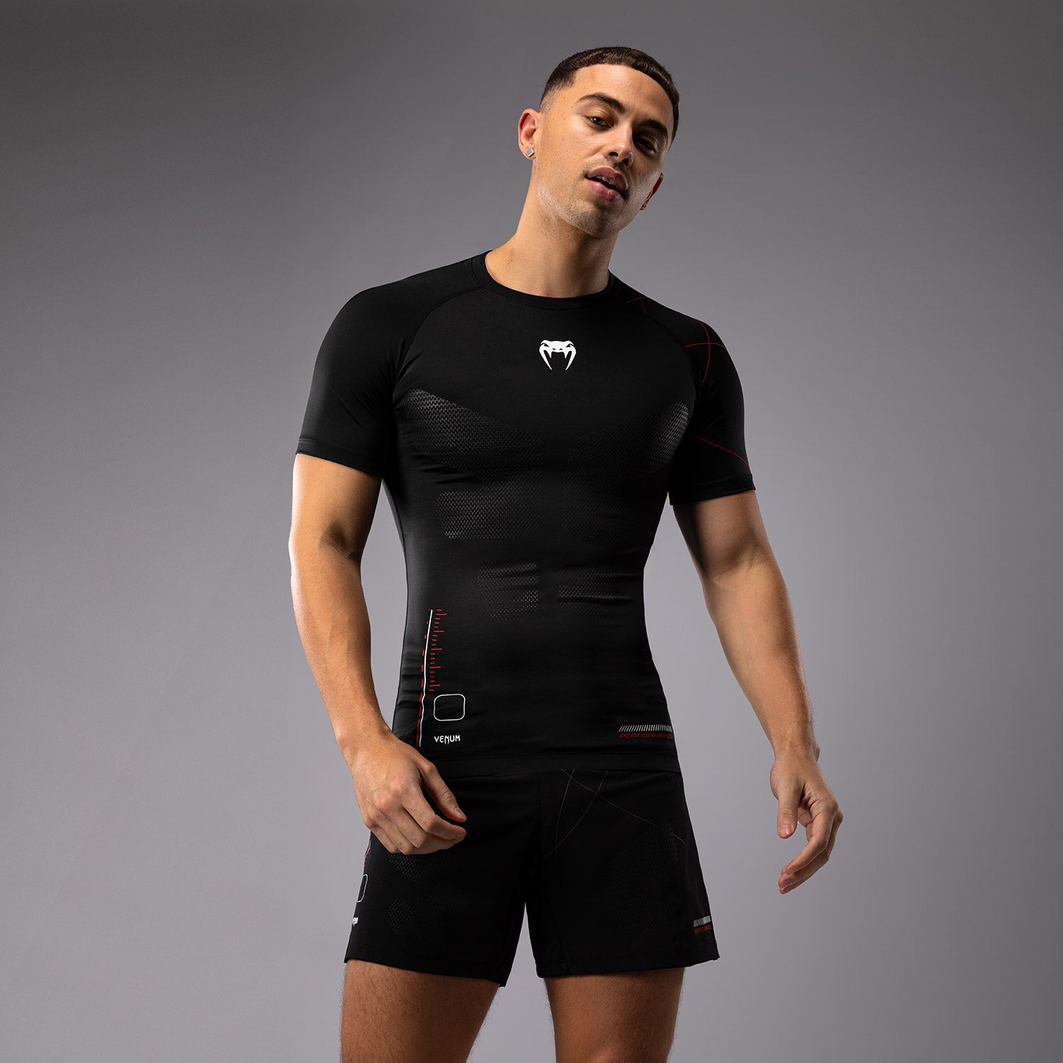 Rashguard Manches Courtes Venum Tactical XT- Noir/Rouge Feu