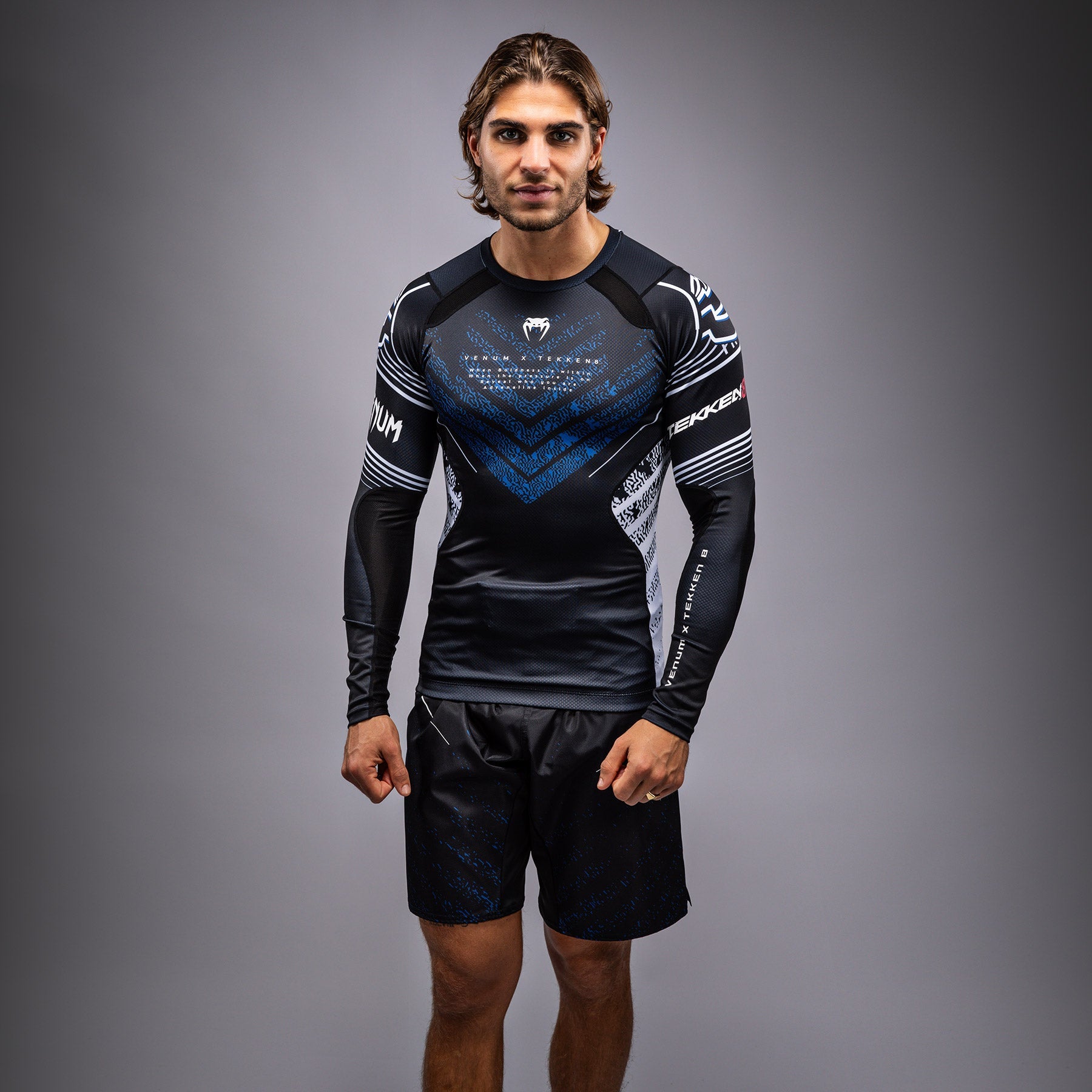 Rashguard Venum x TEKKEN 8 - Jin Kazama - Bleu/Noir/Blanc