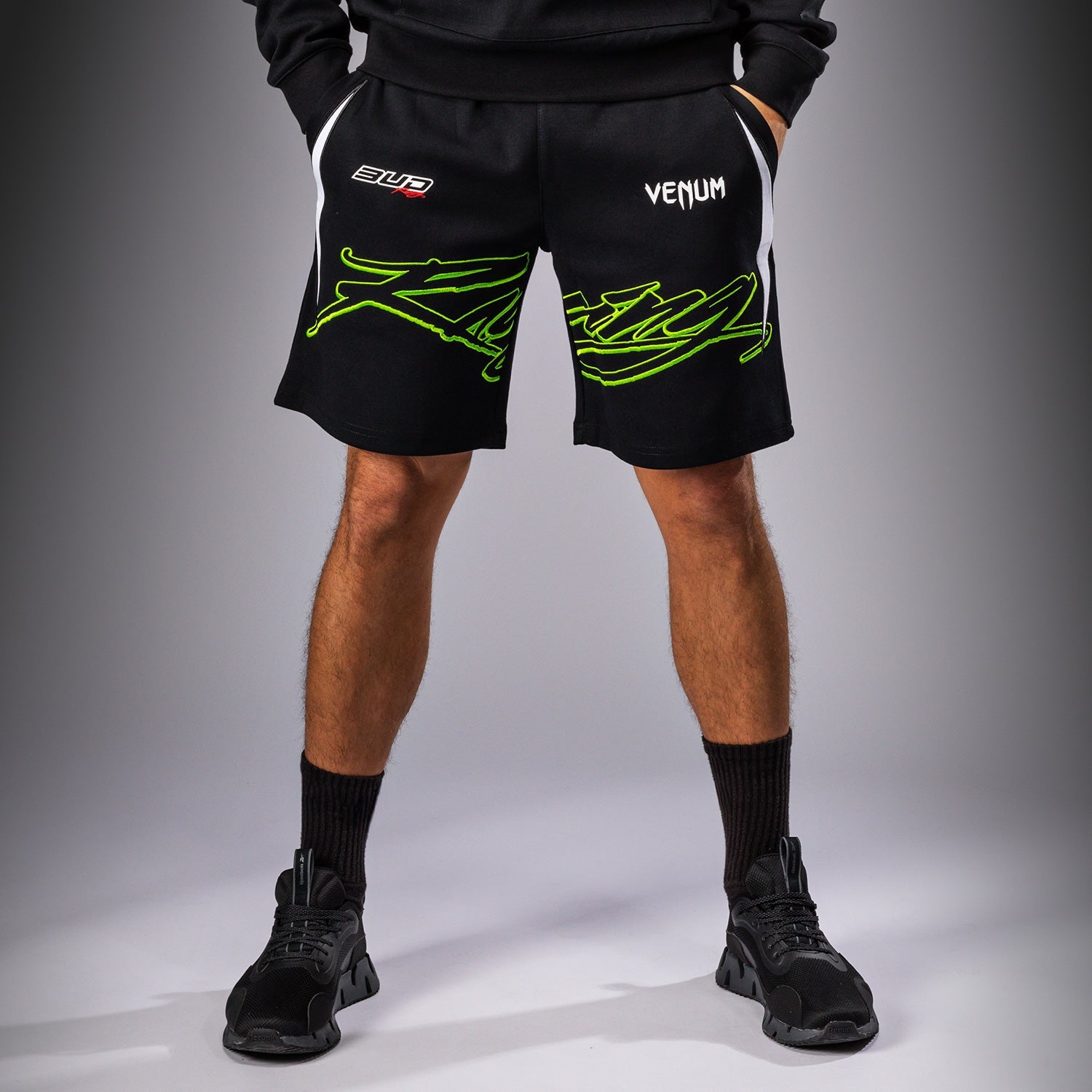 Short en coton pour Hommes Venum x Bud Racing - Noir/Blanc/Citron Vert