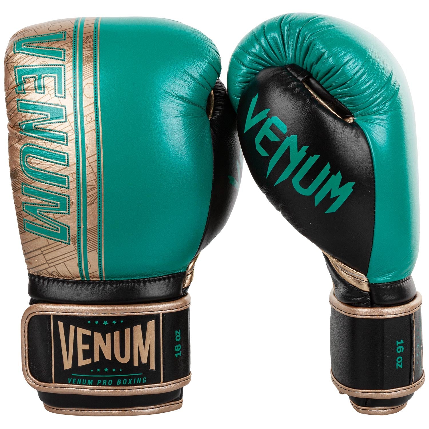 Gants de boxe Pro Venum Shield - Edition limitée WBC - Velcro - Vert Métallique/Doré