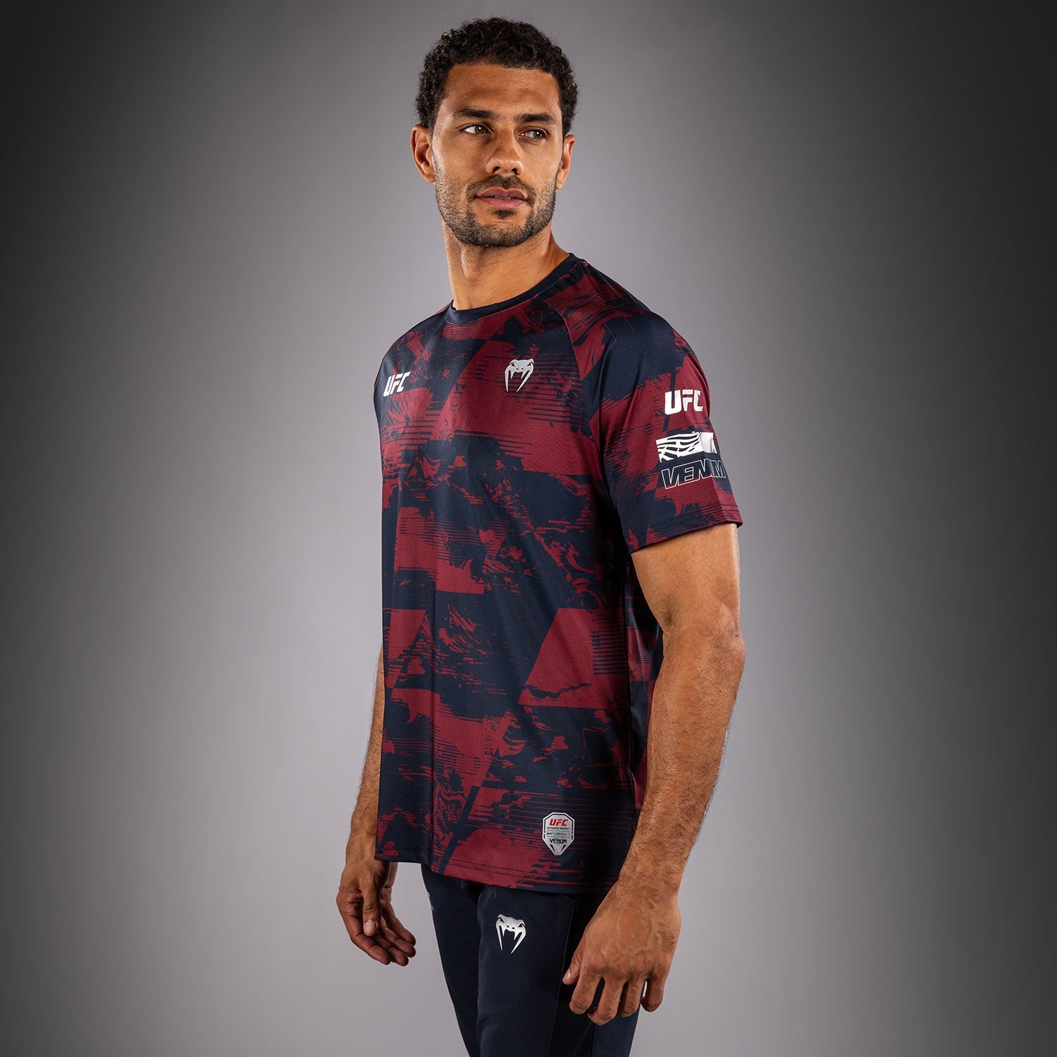 T-shirt manches courtes Performance Homme UFC Zenith by Venum Authentic Fight Week - Bleu marine/Bordeaux/Argent