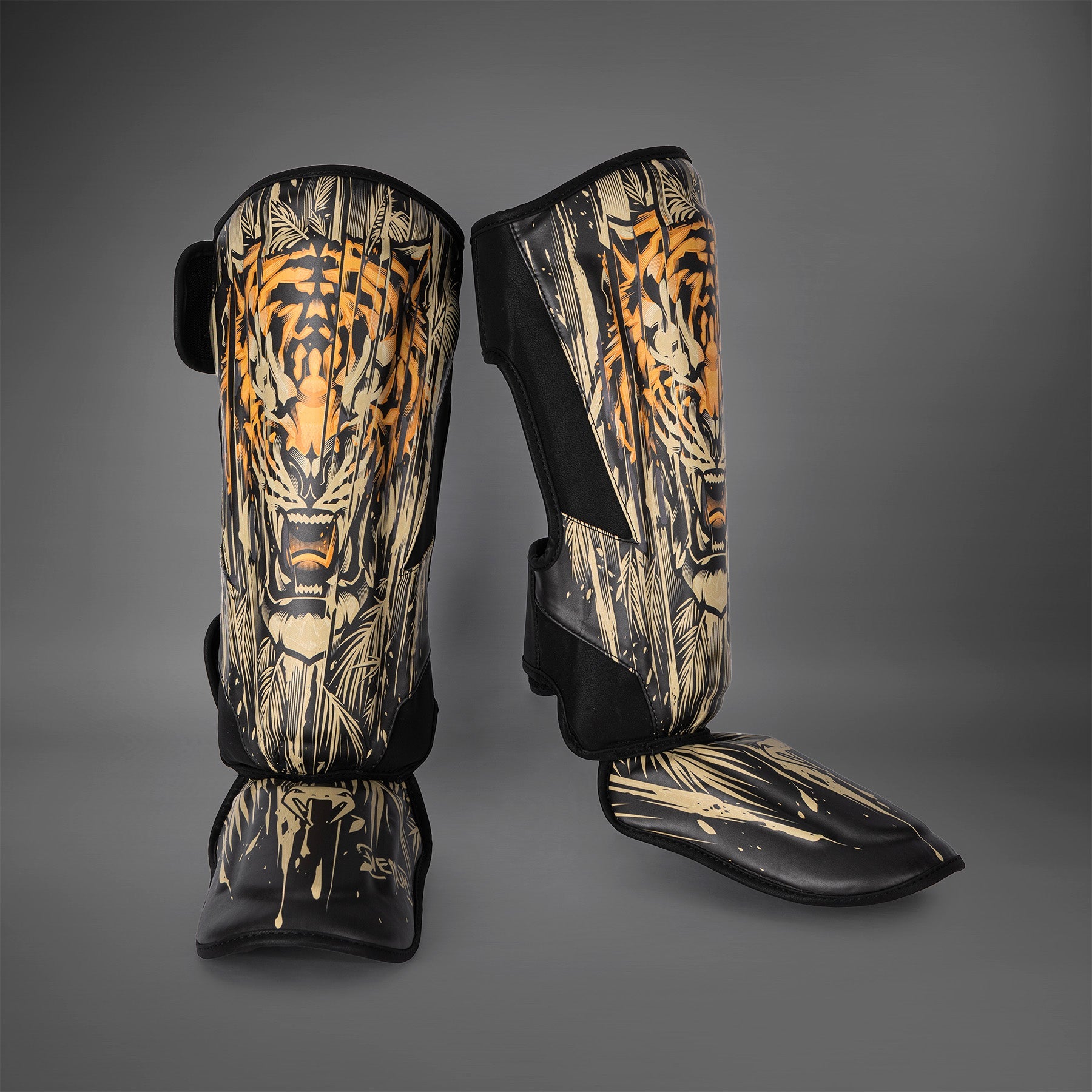 Protège-Tibias Venum Tiger pour Hommes - Noir/Orange Néon