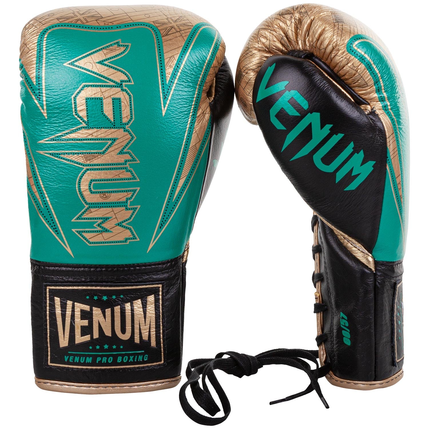 Gants de boxe Pro Venum Hammer - Edition limitée WBC - Avec Lacets - Vert Métallique/Doré