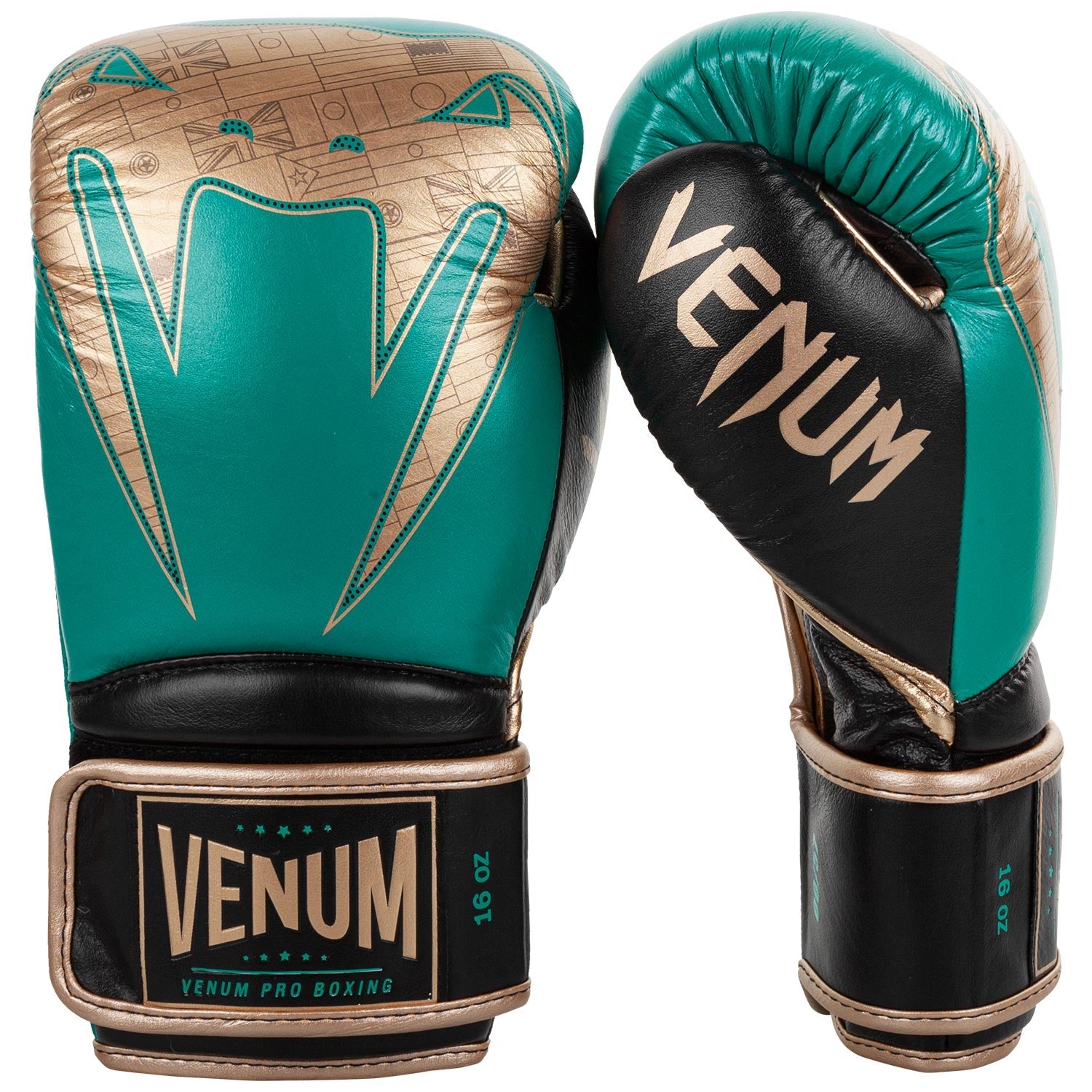 Gants de boxe Pro Venum Giant 2.0 - Edition limitée WBC - Velcro - Vert Métallique/Doré