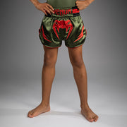 Short de Muay Thai pour Enfants Venum Inferno - Vert militaire/Orange