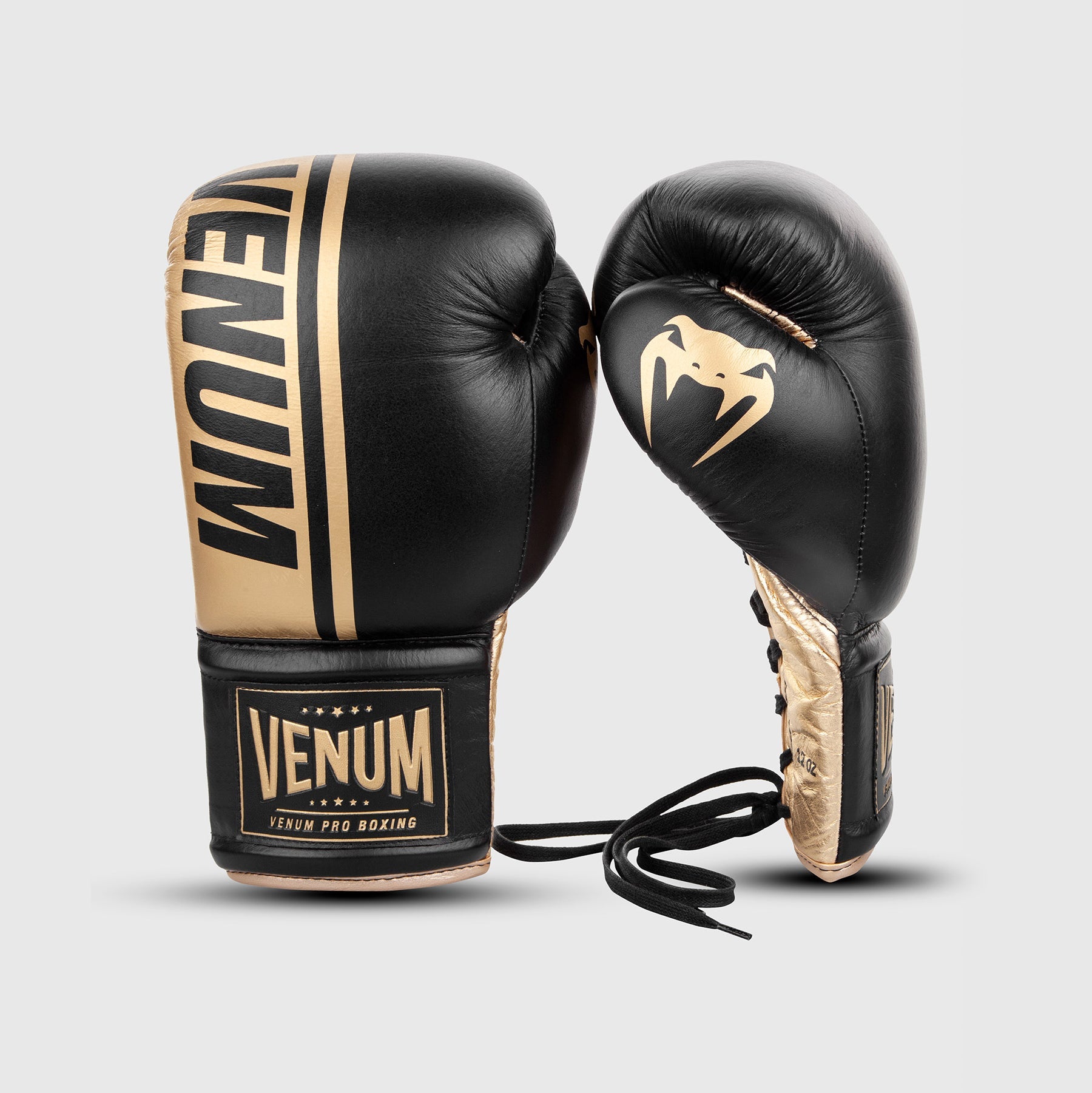 Gants de boxe pro Venum Shield avec Lacets - Noir/Or
