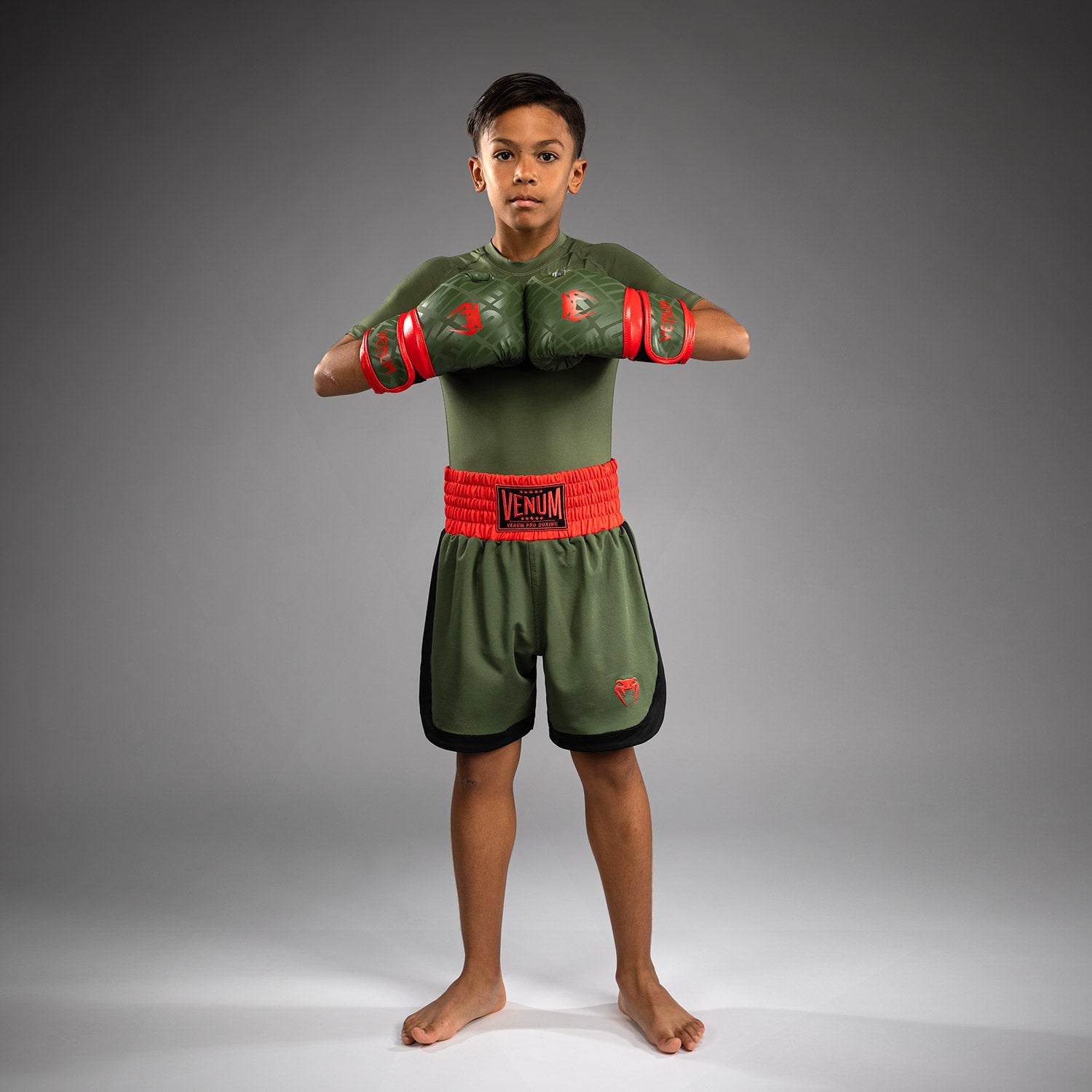 Short de Boxe pour Enfants Venum Classic - Vert militaire/Orange