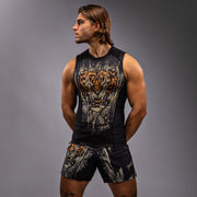 Rashguard sans Manches Venum Tiger pour Hommes - Noir/Orange Néon