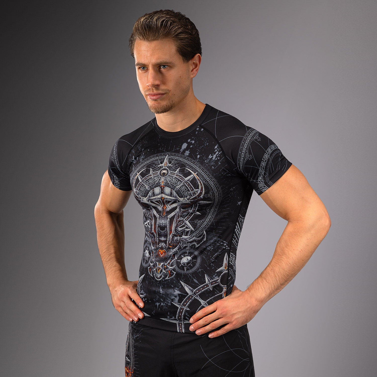 Rashguard à Manches Courtes pour Hommes Venum Gladiator 5.0 - Noir/Argent